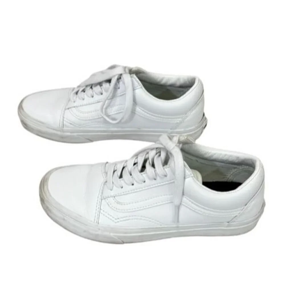 Vans Women's Old Skool Skateboard Shoe Sneaker All White Leather Low Size 6.5
